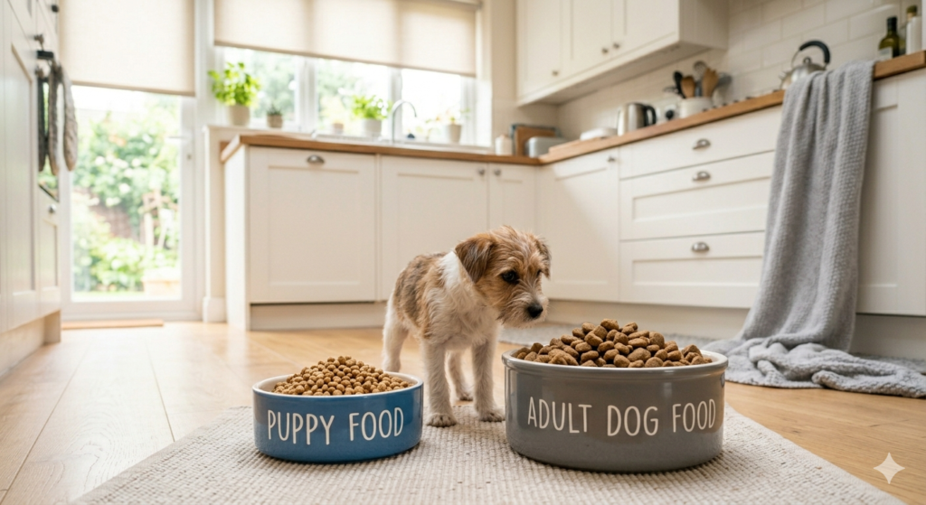 can puppies eat adult dog food