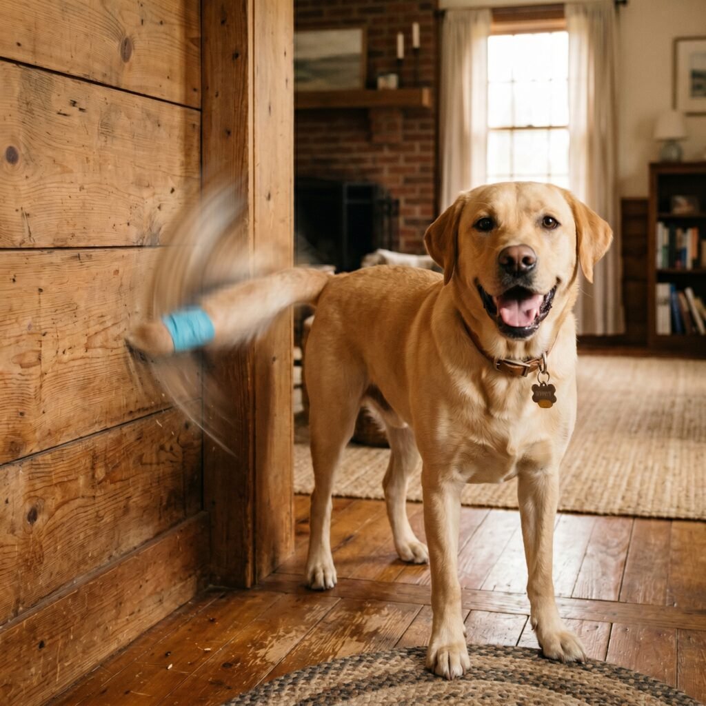 dog with happy tail